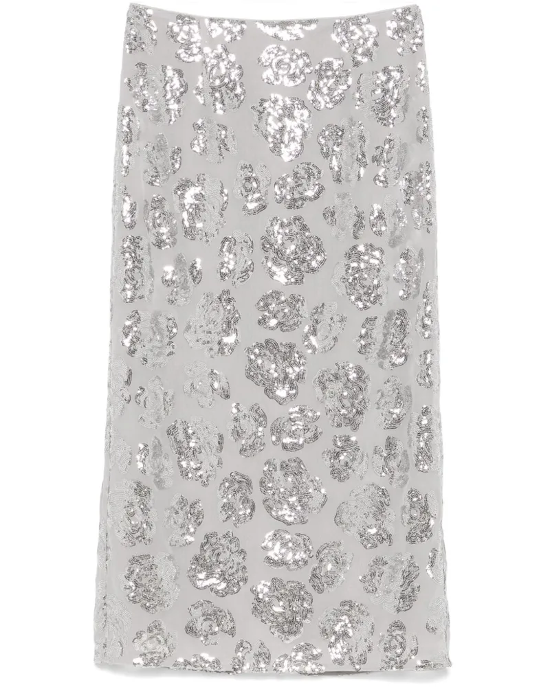 ROTATE Birger Christensen Chiffon-Midirock mit Pailletten - Grau Grau