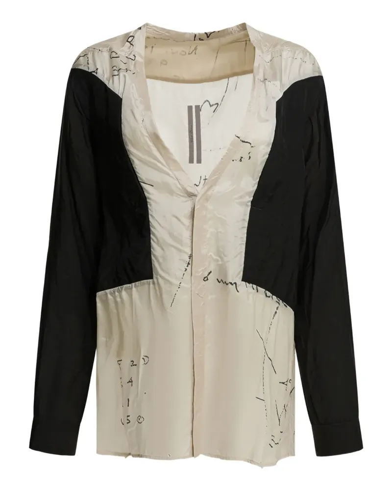 Rick Owens graphic-print panelled shirt - Nude Nude
