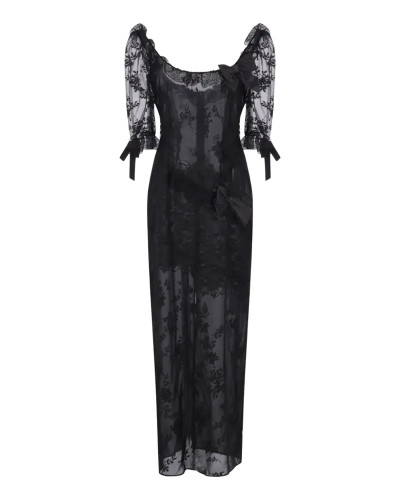 Alessandra Rich Maxikleid mit Chantilly-Spitzeneinsätzen und Schleifendetail - Schwarz Schwarz