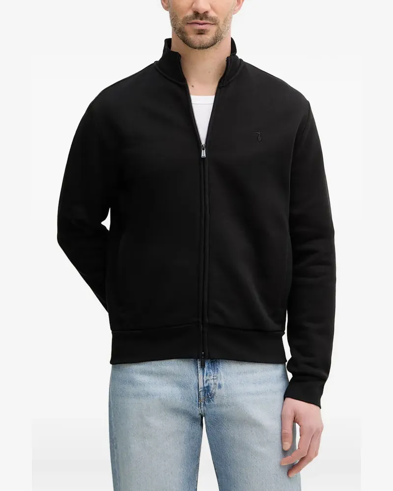 Trussardi logo-embroidered zip-up cardigan - Schwarz Schwarz