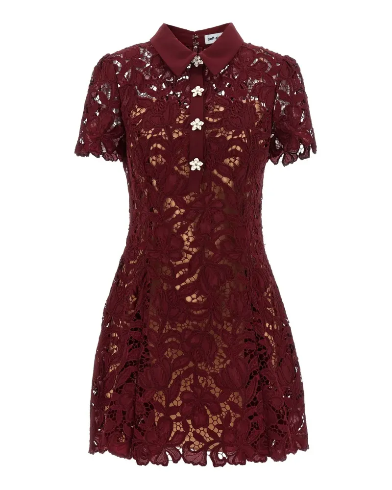 Self-Portrait floral-lace flared mini dress - Rot Rot