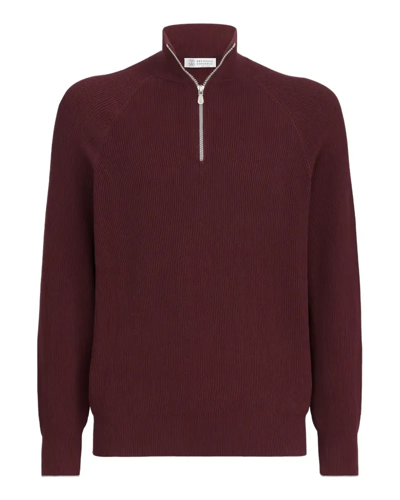 Brunello Cucinelli cotton English Rib sweater with half-zip and raglan sleeves - Rot Rot
