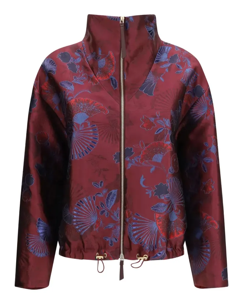Giorgio Armani floral-jacquard funnel-neck coat - Rot Rot