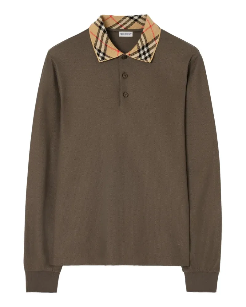 Burberry Langärmeliges Poloshirt mit Check-Kragen - Braun Braun