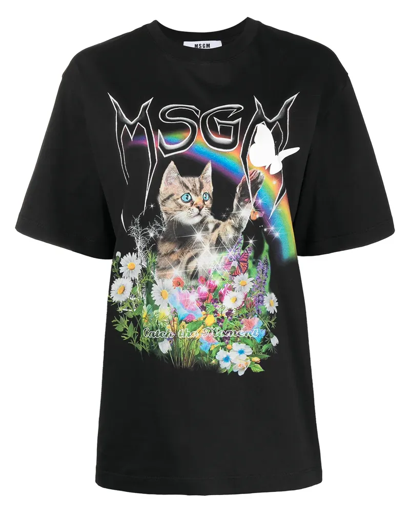 MSGM T-Shirt mit grafischem Print - Schwarz Schwarz