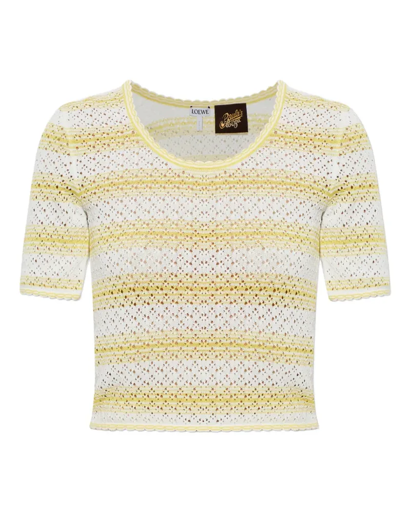 Loewe striped pointelle-knit T-shirt - Weiß Weiß