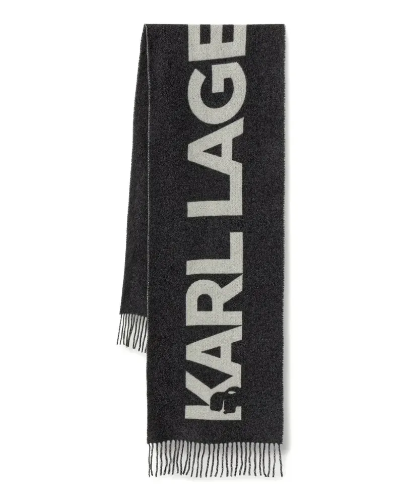 Karl Lagerfeld logo-intarsia fringed scarf - Grau Grau