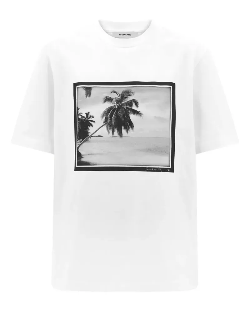 Ferragamo T-Shirt mit Palmen-Print - Weiß Weiß