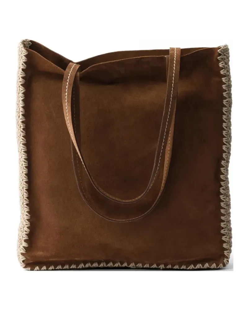 Prada large suede and crochet tote bag - Braun Braun