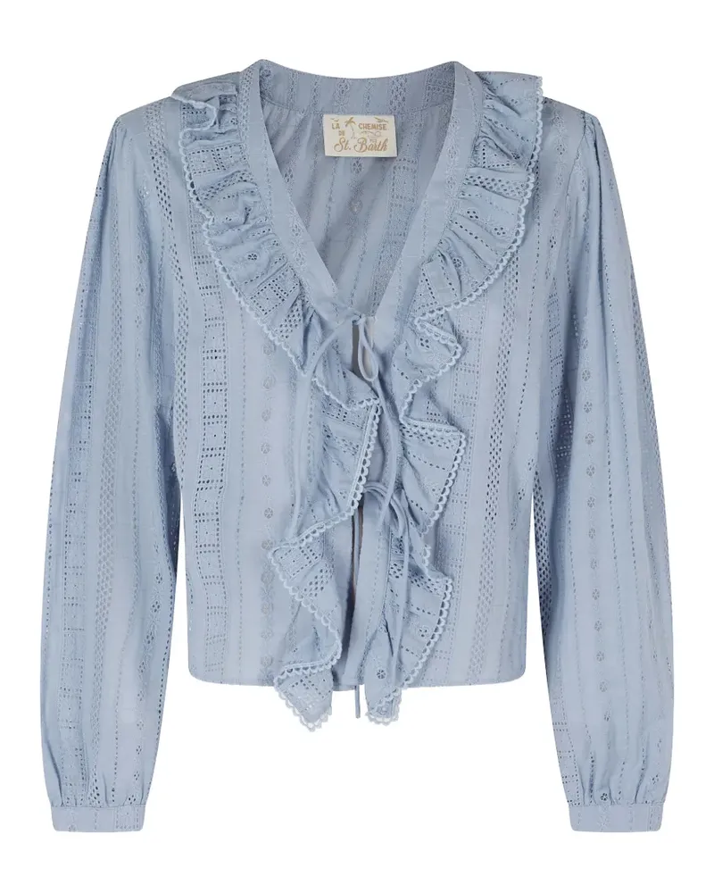 MC2 Saint Barth ruffled broderie-anglaise blouse - Blau Blau