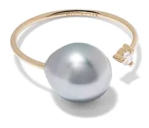 14kt yellow  diamond pearl open ring