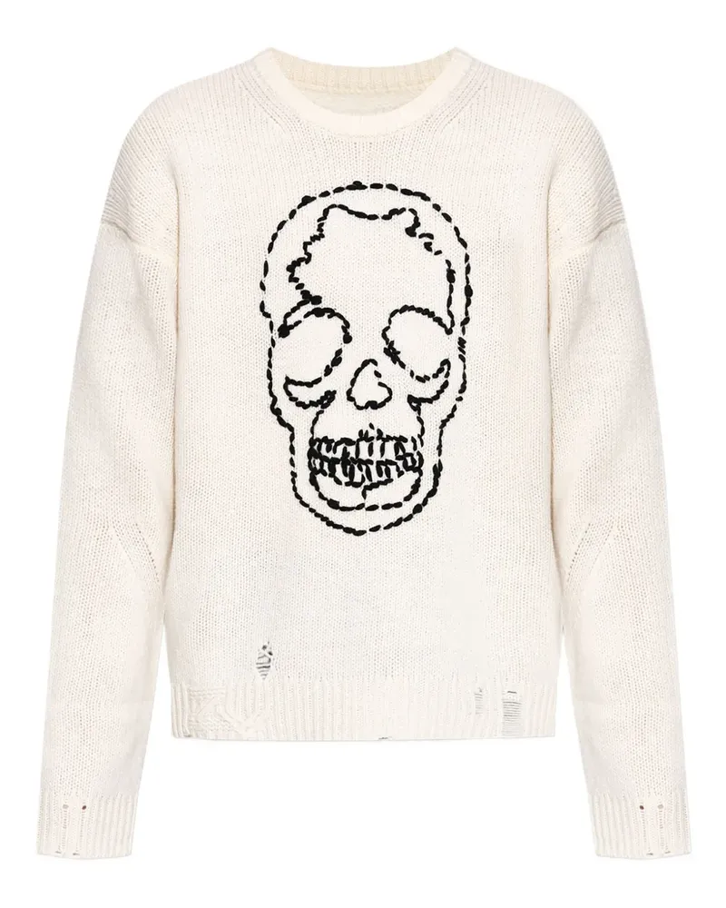 Zadig & Voltaire Distressed-Pullover mit Totenkopf-Stickerei - Nude Nude