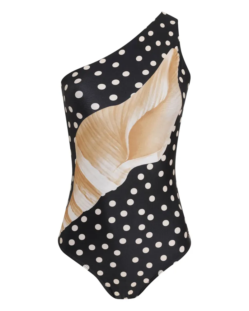 BRIGITTE seashell-motif one-shoulder swimsuit - Schwarz Schwarz