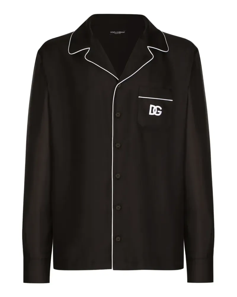 Dolce & Gabbana Seidenhemd mit aufgesticktem DG-Logo - Schwarz Schwarz
