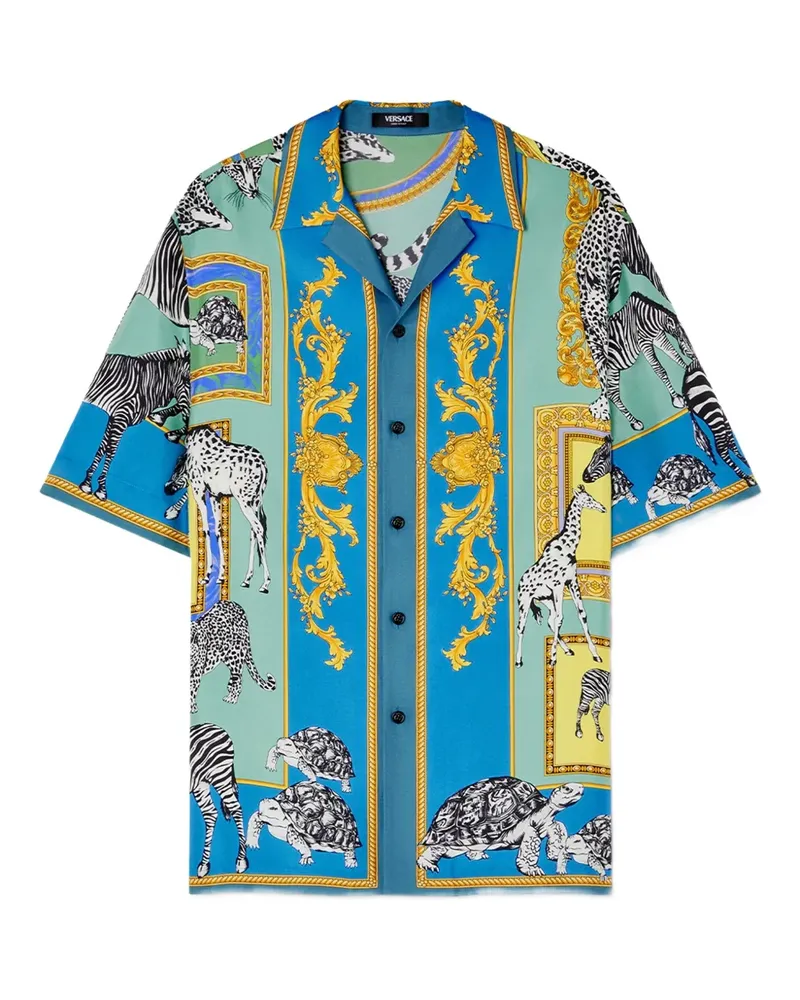 Versace Safari Seidenhemd mit Print - Blau Blau