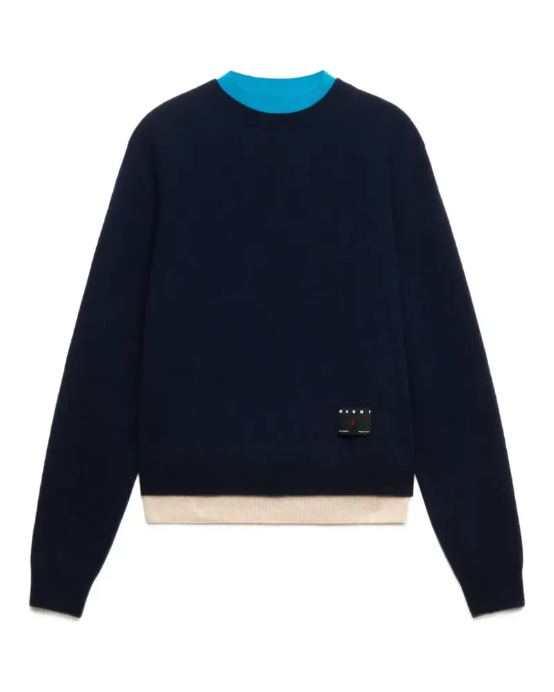 Marni Tiefblauer Kaschmir-Pullover mit Lageneffekt Blau