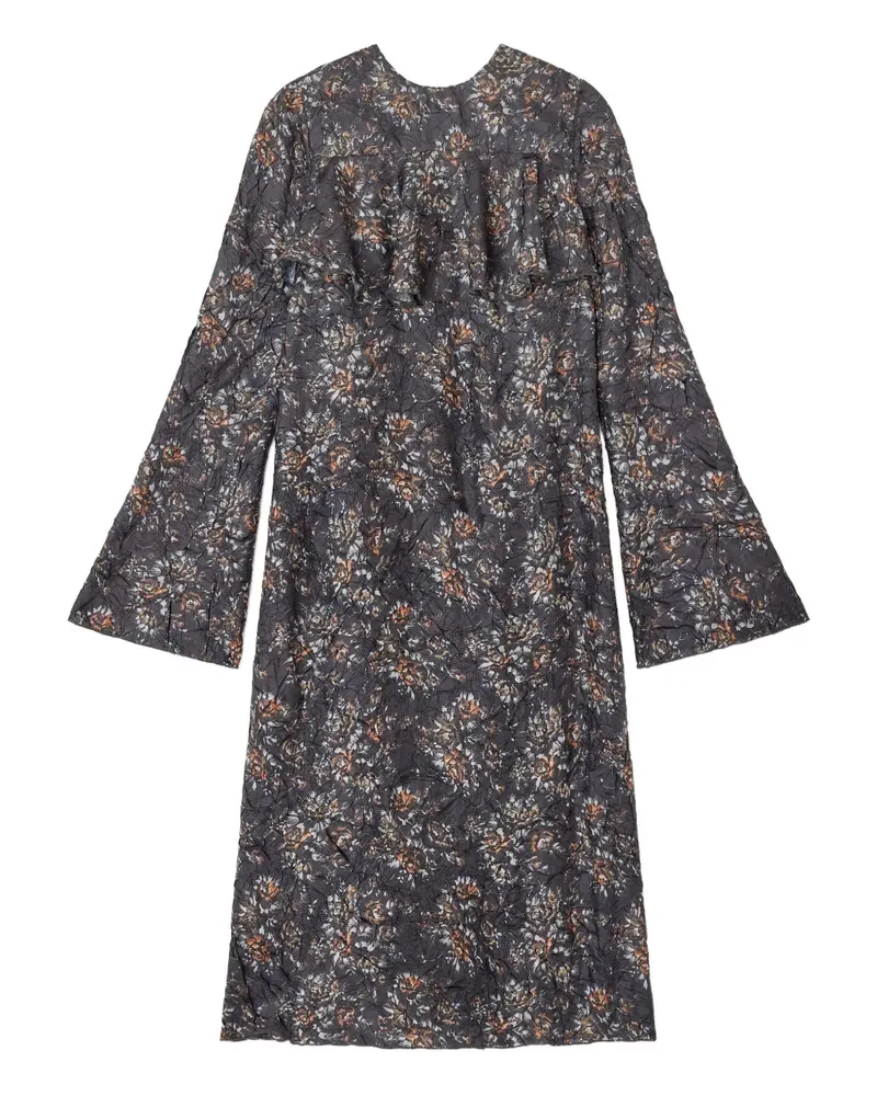 Ganni Gerüschtes Kleid mit Blumen-Print - Blau Blau