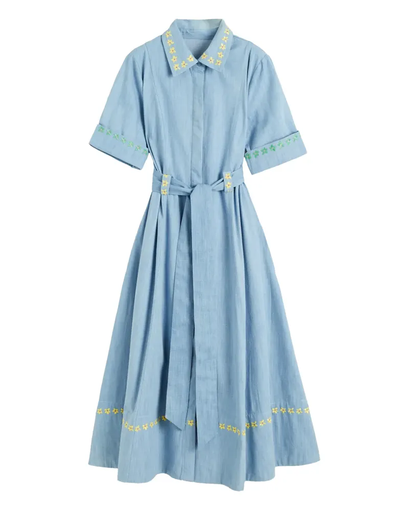 Chinti & Parker Besticktes Hemdkleid mit Schleifenverschluss - Blau Blau