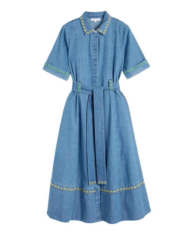 Chinti & Parker Besticktes Hemdkleid mit Schleifenverschluss - Blau Blau