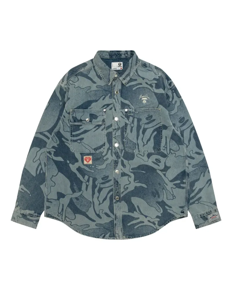 BAPE Aapeunvs Hemd mit Print - Blau Blau