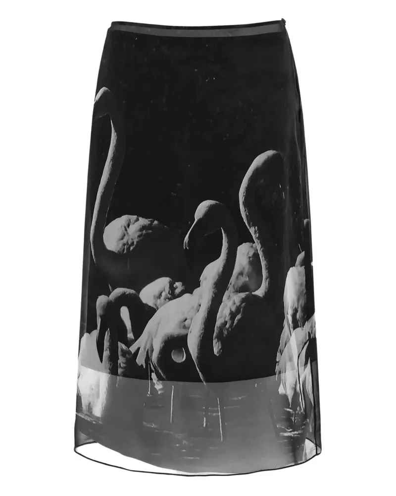 Ferragamo Georgette-Midirock mit Flamingo-Print - Grau Grau