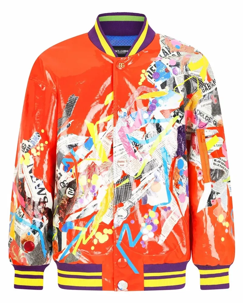 Dolce & Gabbana Graffiti-Bomberjacke mit Zeitungs-Print - Orange Orange