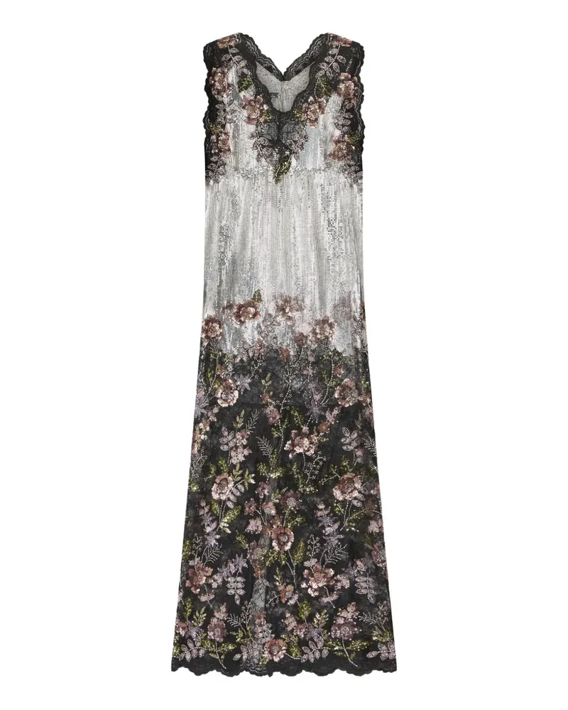 Paco Rabanne floral-embroidered chainmail maxi dress - Schwarz Schwarz
