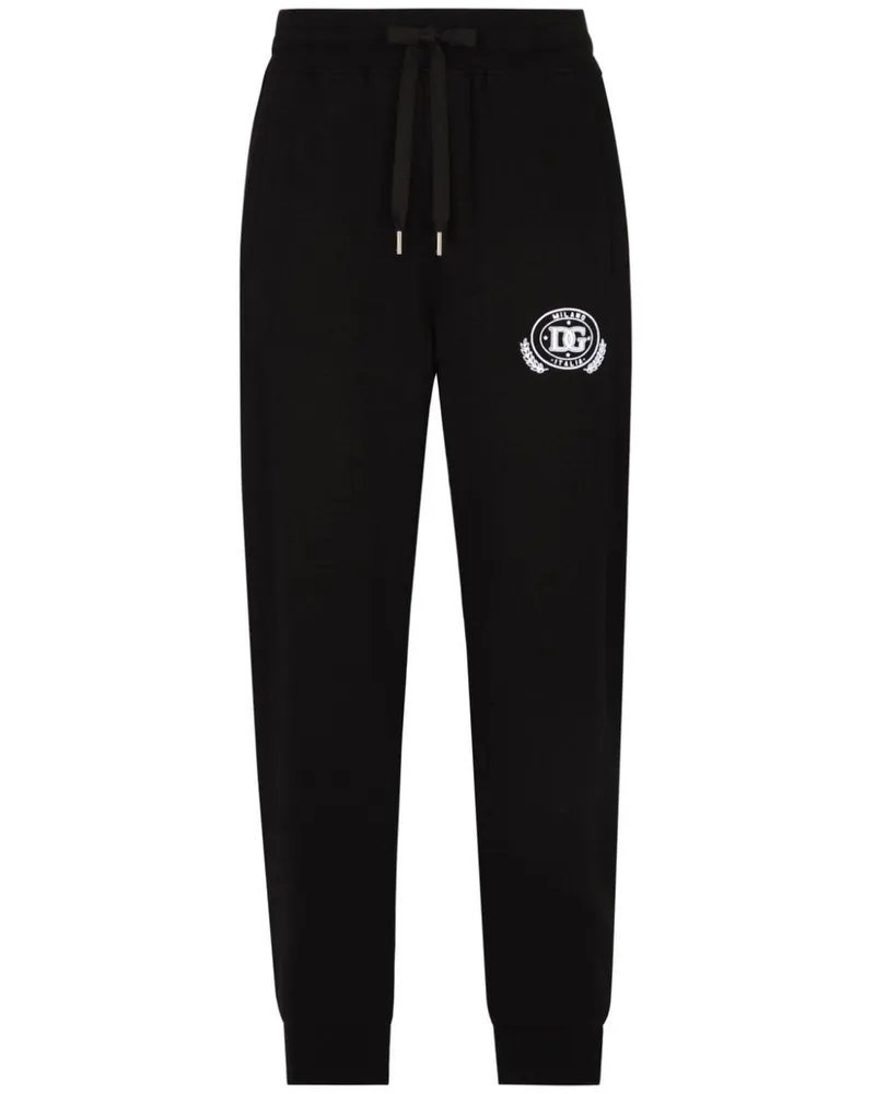 Dolce & Gabbana Jogginghose mit geflocktem Logo - Schwarz Schwarz