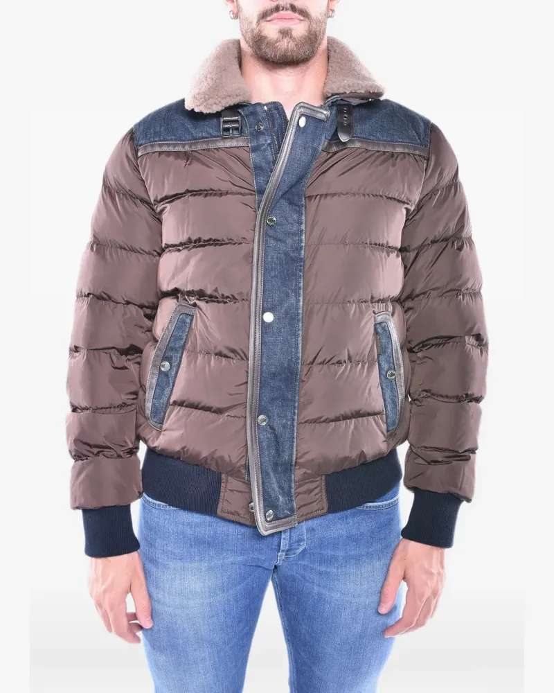 MOORER Viani quilted denim-panel jacket - Braun Braun