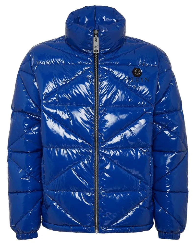 Philipp Plein Gefütterte Hexagon Jacke mit Glanzoptik - Blau Blau