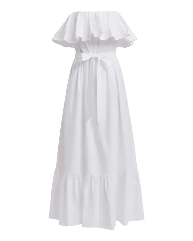 Essentiel Gürtel-Maxikleid mit Rüschensaum - Weiß Weiß