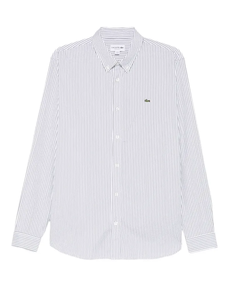 Lacoste Gestreiftes Hemd mit Logo-Patch - Weiß Weiß