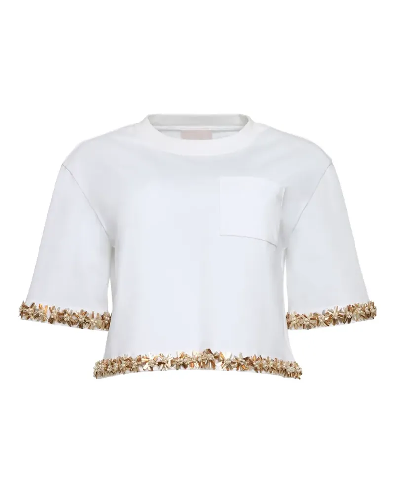 Cinq à Sept floral-embellished pocket T-shirt - Weiß Weiß