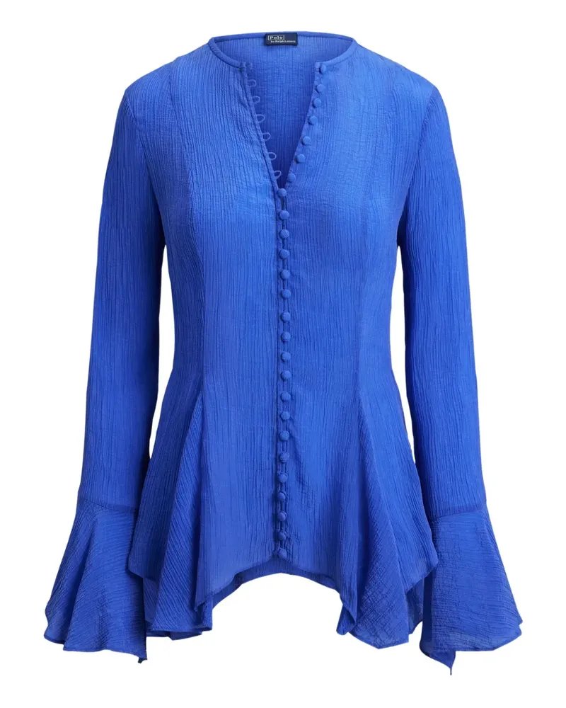 Ralph Lauren Bluse in Knitteroptik mit V-Ausschnitt - Blau Blau
