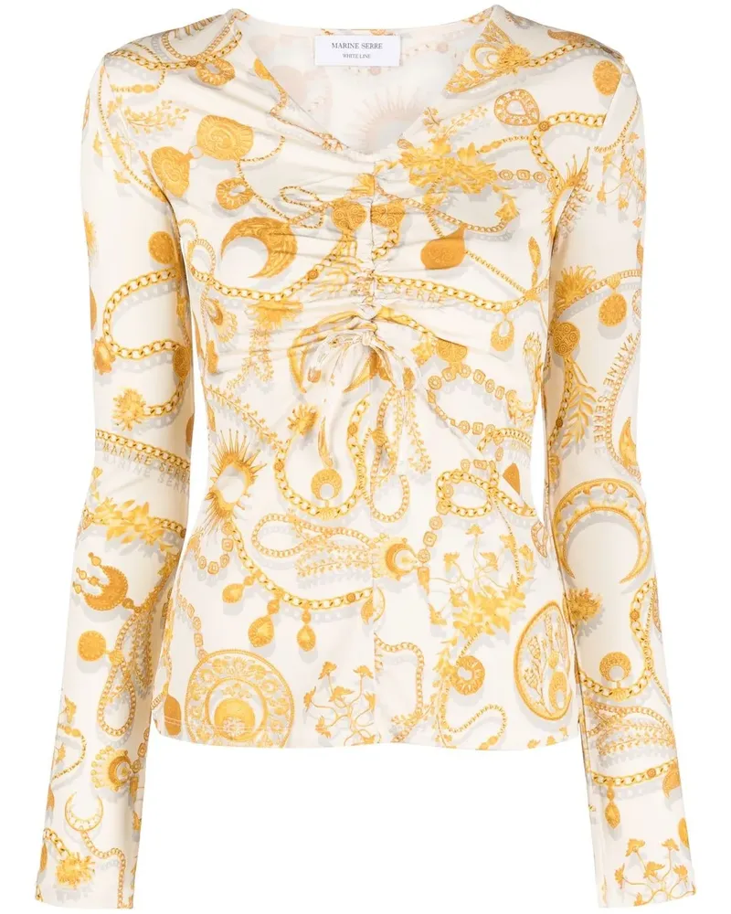 Marine Serre Langarmshirt mit Mond-Print - Nude Nude