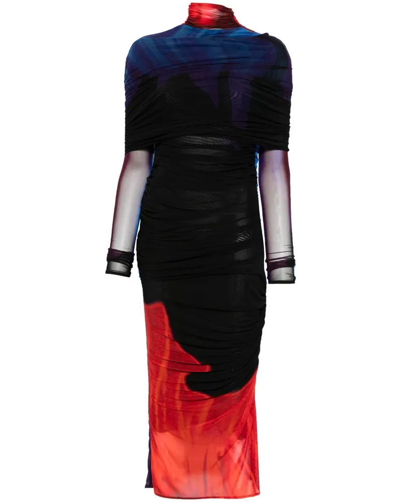 Thierry Mugler Gerafftes Midikleid mit Sheer-Effekt - Blau Blau