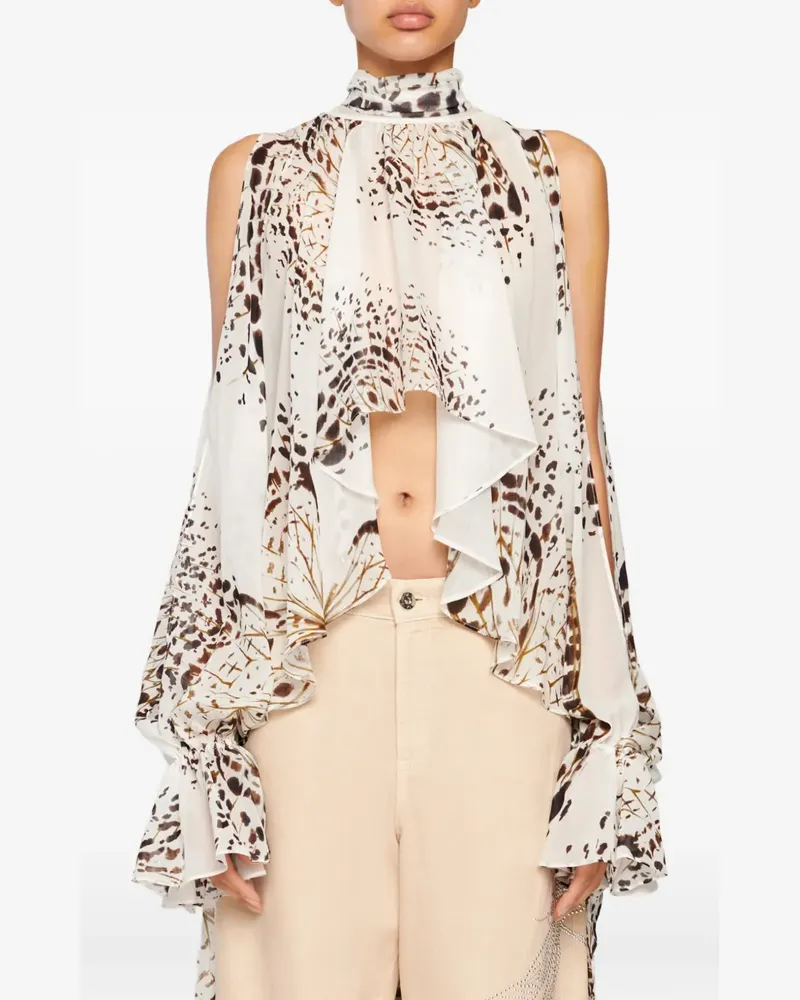 Blumarine Gerüschte Bluse mit Animal-Print - Weiß Weiß