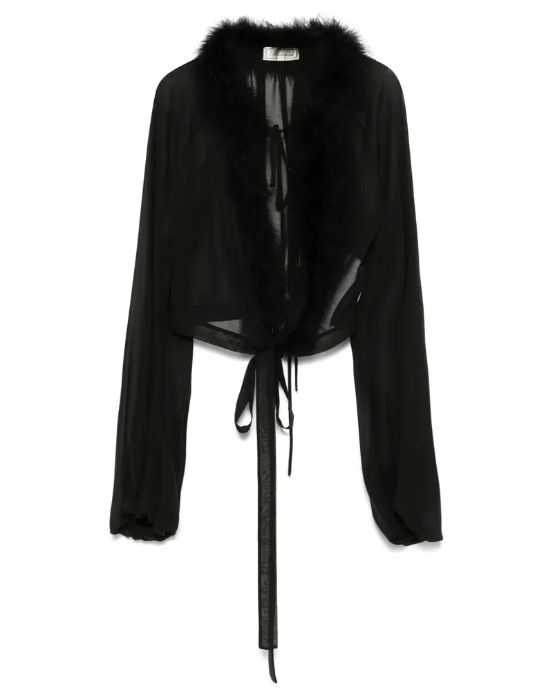 Blumarine Georgette-Bluse mit Federbesatz - Schwarz Schwarz