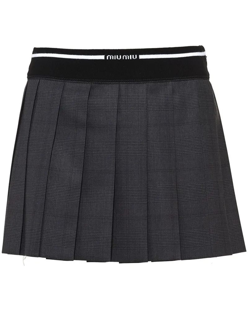 Miu Miu Karierter Minirock mit Falten - Grau Grau