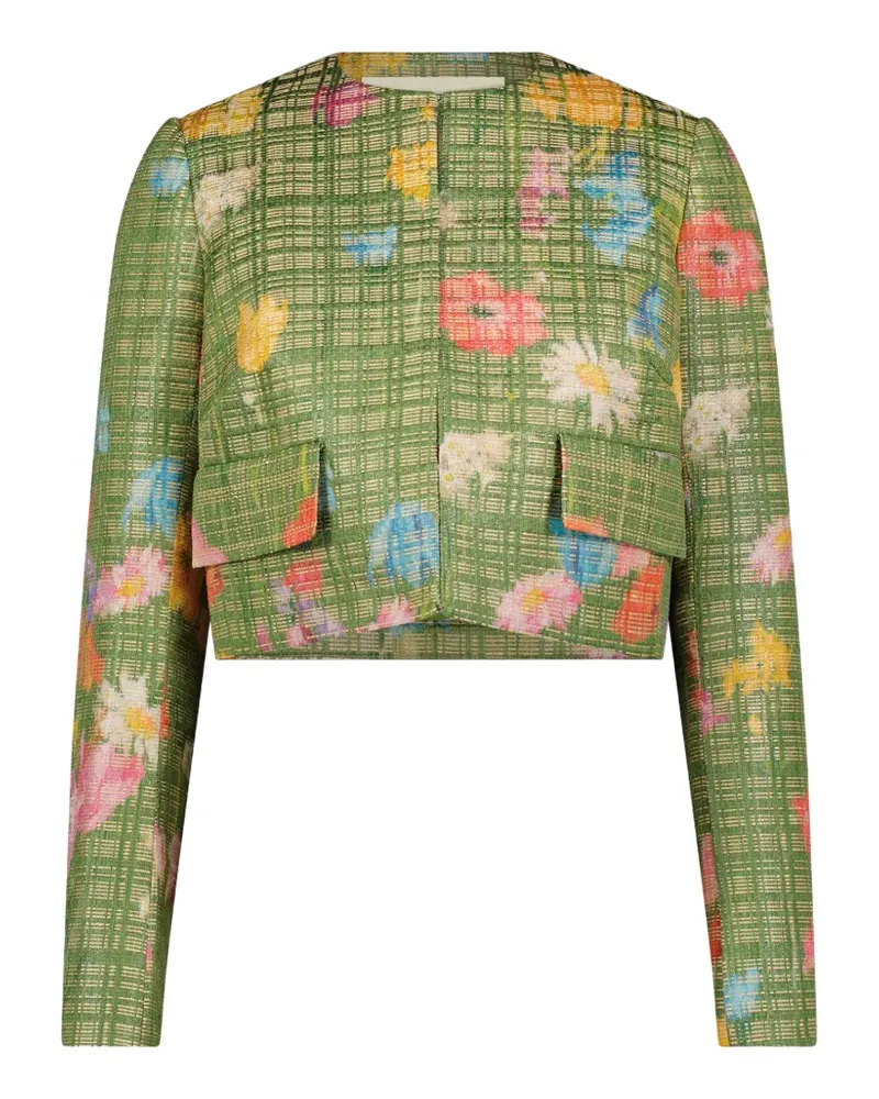 Lela Rose Jacke aus Raffiabast mit Blumenprint - Grün Grün
