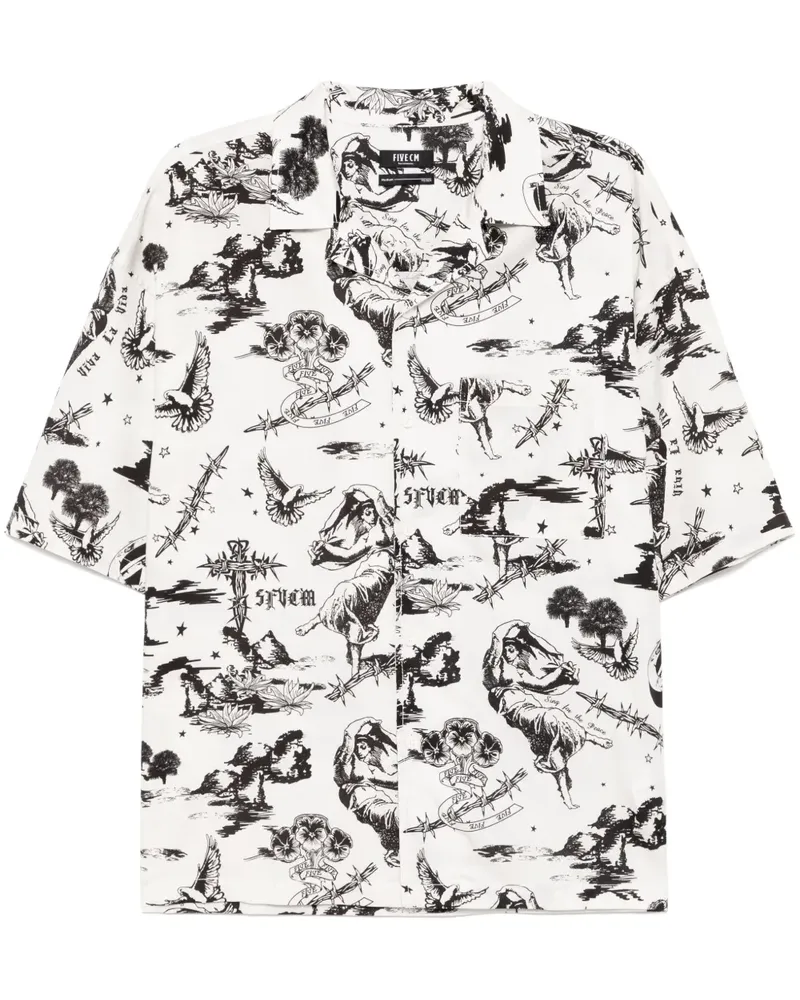 FIVE CM Hemd mit grafischem Print - Weiß Weiß