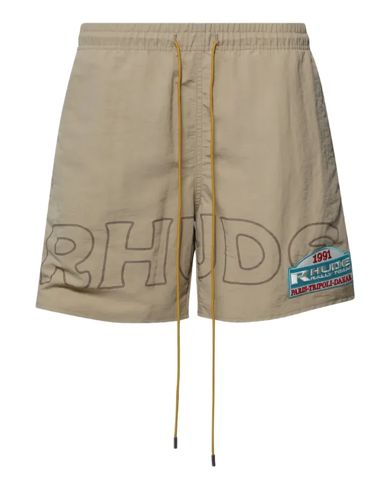 RHUDE Tripoli Rally Team logo-print shorts - Nude Nude