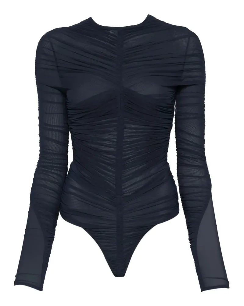 Thierry Mugler Mesh-Body mit Raffungen - Blau Blau