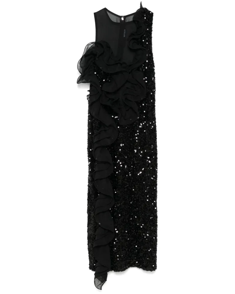 ROTATE Birger Christensen Pailletten-Midikleid mit Rüschen - Schwarz Schwarz