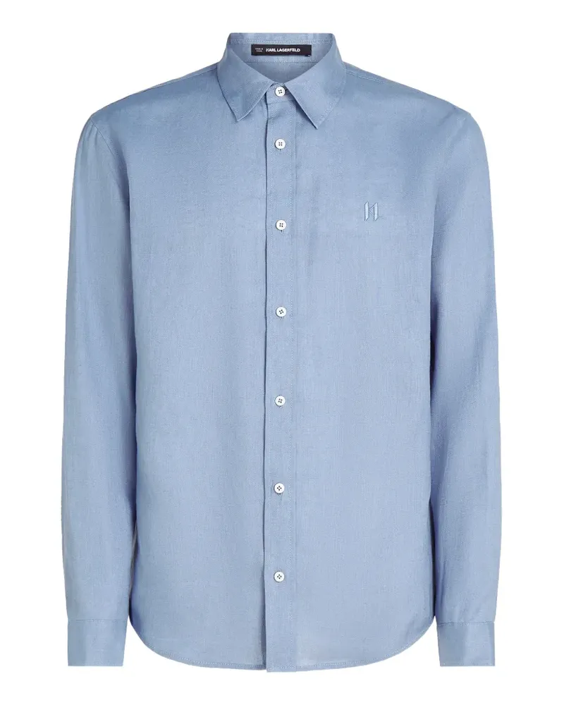 Karl Lagerfeld logo-embroidered linen shirt - Blau Blau