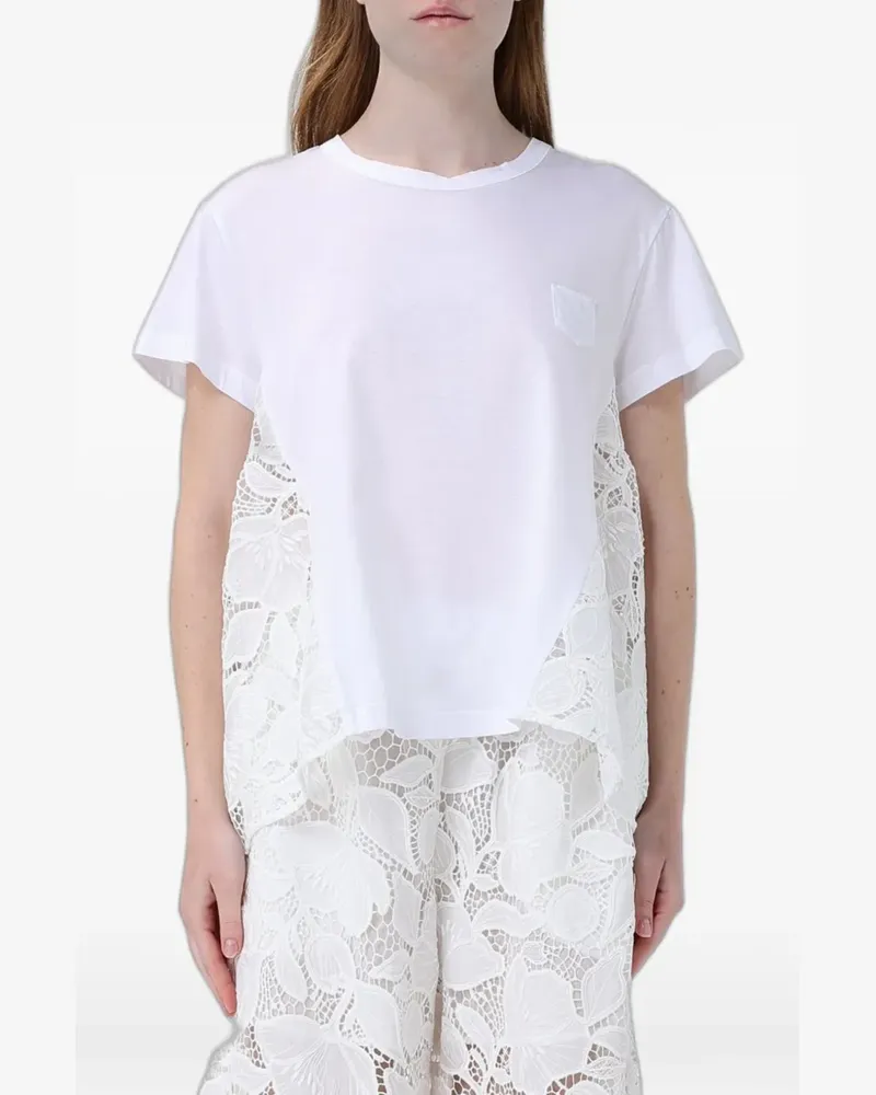 MEIMEIJ macramé-panelled T-shirt - Weiß Weiß