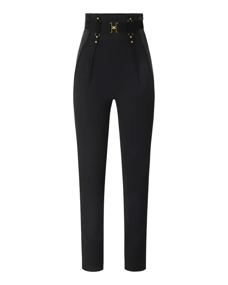 Elisabetta Franchi satin-inserts logo-belt trousers - Schwarz Schwarz