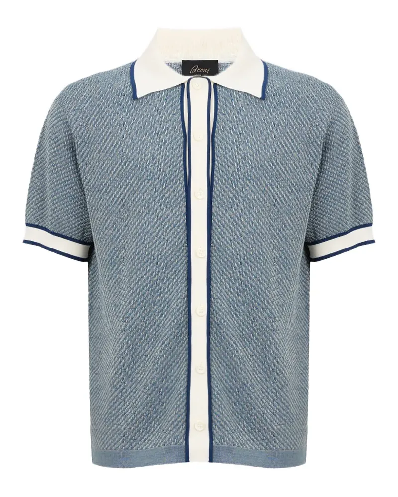 Brioni chevron-knit button-through polo shirt - Blau Blau