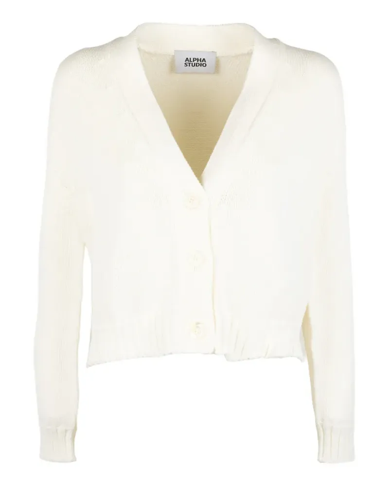 Alpha Studio ribbed-knit V-neck cardigan - Weiß Weiß