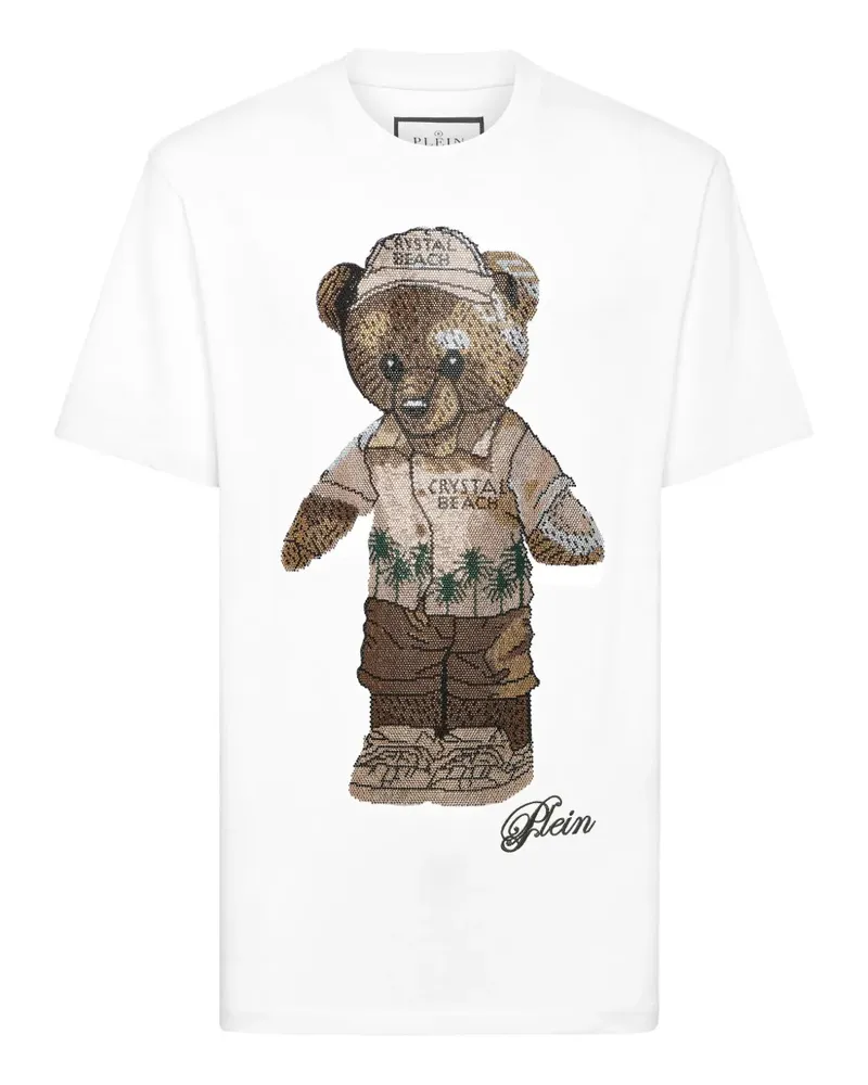 Philipp Plein T-Shirt mit kristallverziertem Teddy - Weiß Weiß